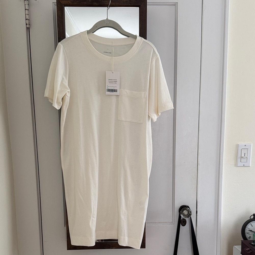 Everlane Short Sleeve Tee Shirt Dress in Canvas (Off White)